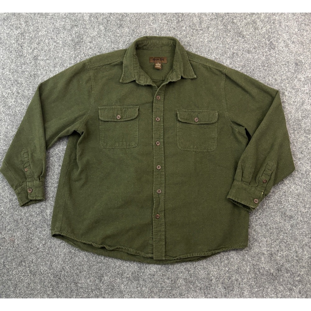 Marino Bay Chamois Cloth Shirt Mens XL Green Button Front Heavyweight Flannel